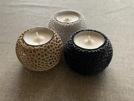 Voronoi Teelichthalter 3er-Set in Natur, Weiß und Schwarz
