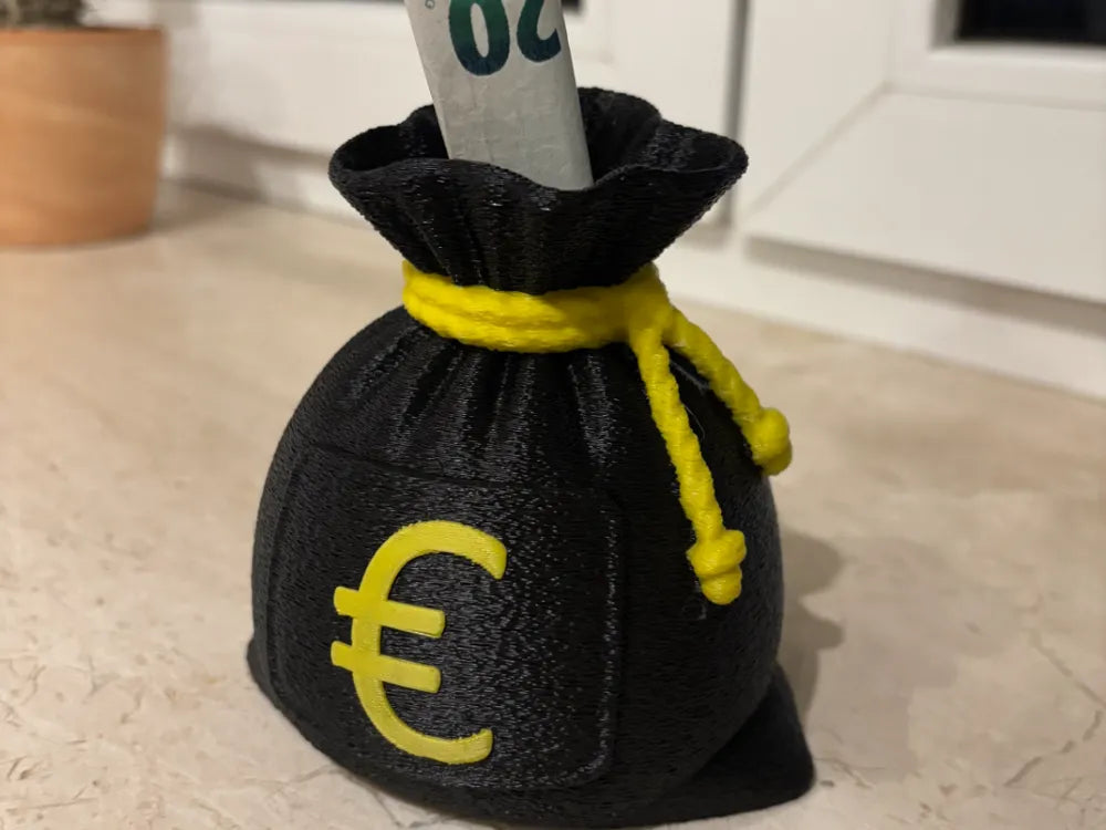 Geldsack Spardose mit Euro-Zeichen – Seitenansicht